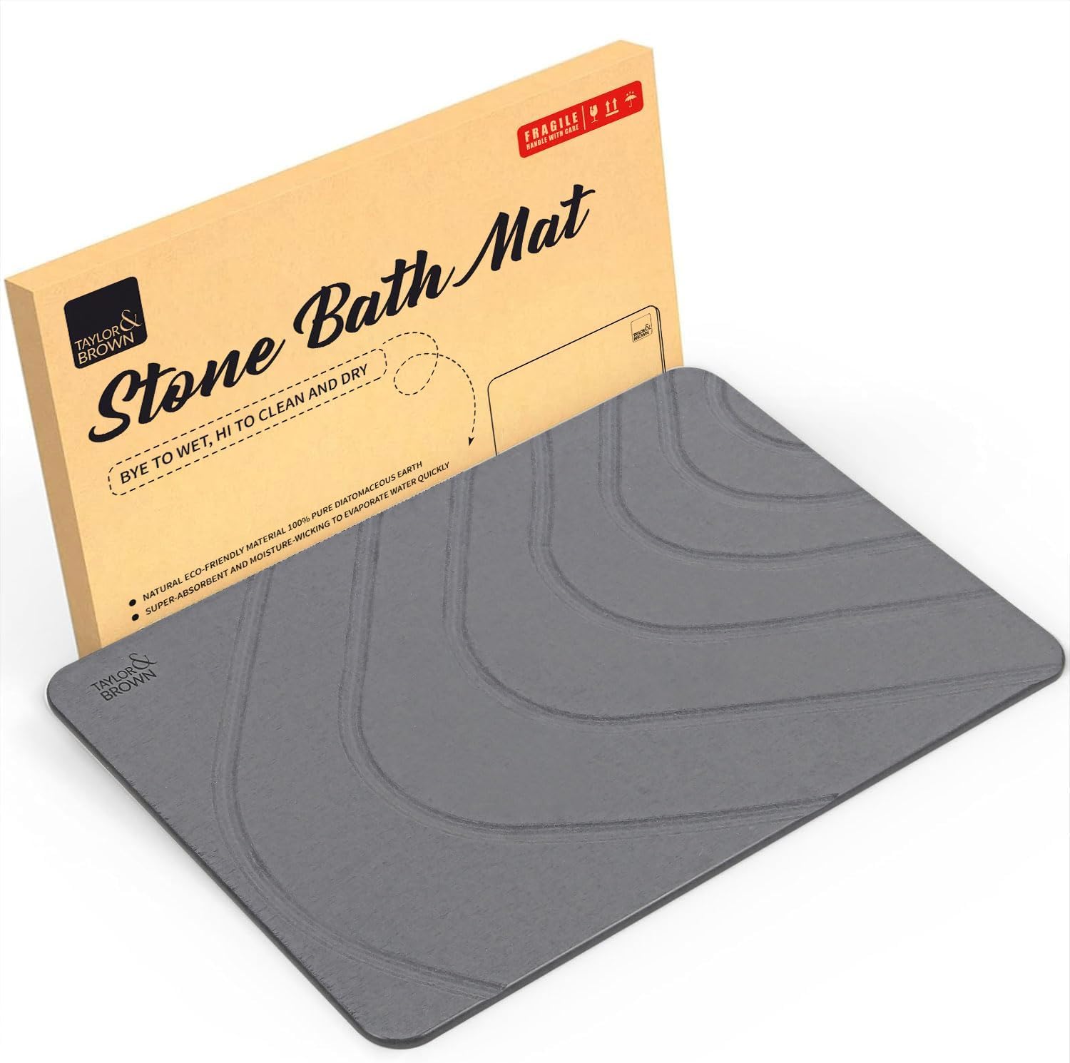 Non-Slip Absorbent Stone Bath Mat - Diatomaceous Earth Bathroom Shower Floor Mat - Quick Dry Anti Mould, Antibacterial Easy to Clean, Safe and Comfy Bathroom Decor Mat 60x39cm (River, Dark Grey)
