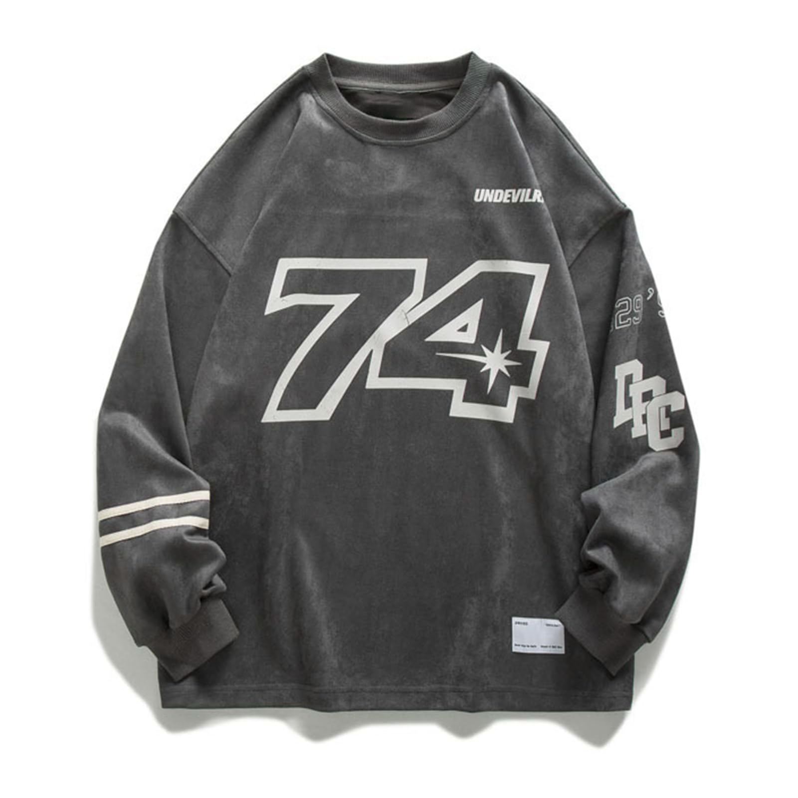 Evepaster Mens Oversized Sweatshirt Letter Print Vintage Crewneck Long Sleeve Loose Graphic Pullover Tops Unisex Streetwear