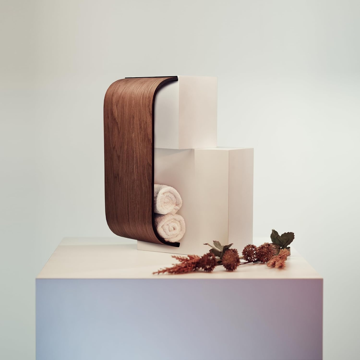 Bathroom Towel Holder, Toilet Paper Holder, Wooden Shelf, Walnut WC Roll Storage, Wall Mount Floating Rolls Rack, Unique Holders for Bathroom, TP Organizer (Wenge, Wide)