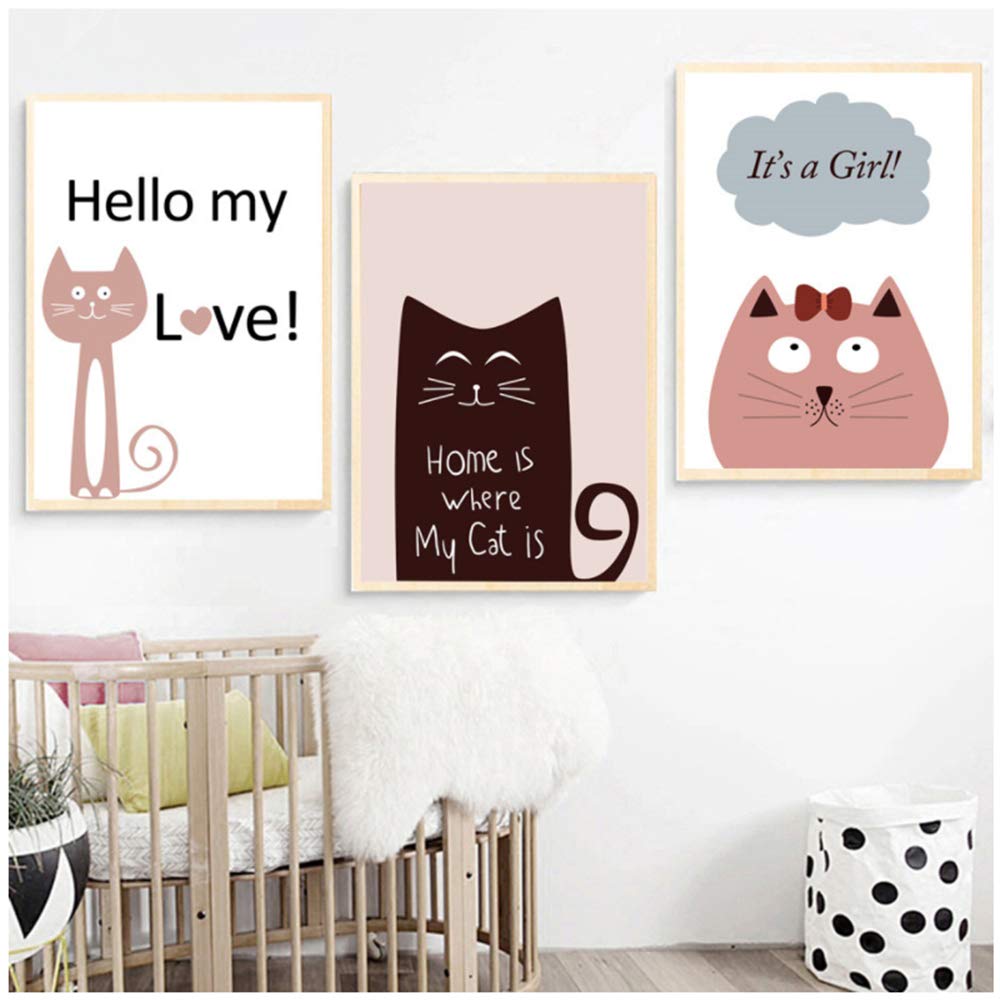 Gato de dibujos animados Carteles e impresiones Arte de la pared Pintura de la lona Cartel nórdico Impresiones del arte de la lona Imágenes de la pared Habitación de los niños-40x60cm con marco