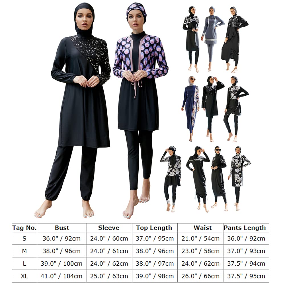 Odizli Costume da bagno da donna musulmano islamico Burkini a maniche lunghe Built in Bra+pantaloni da nuoto + Hijab 3 pezzi Full Cover Costume da bagno