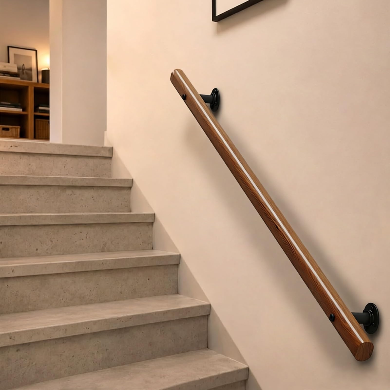 Dmchengma One Color Indoor Outdoor Stair Banister, 3.6Ft/4Ft/4.3Ft/4.6Ft/5Ft Non-Slip Wooden Handrail For Corridor, Basement And Porch(9Ft/270Cm)