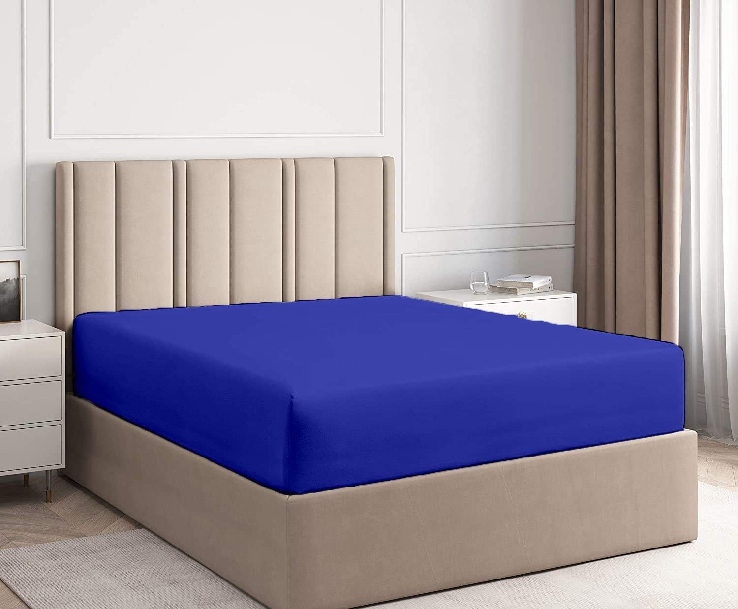 Fitted Sheet 1 Piece - 25cm Deep Pockets - Long Staple 100% Egyptian Cotton - Soft Luxury Bed Sheets with 600 Thread Count, Royal Blue Solid, UK King Size.