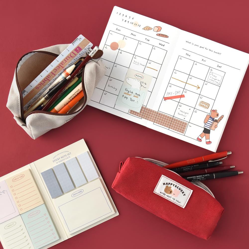 Monolike Happy and Lucky - Estuche para lápices, diseño de bloque, color rojo