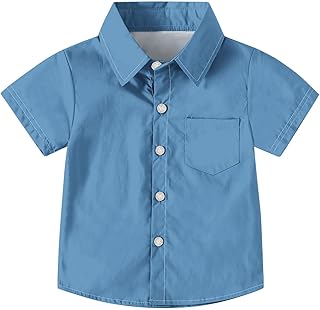 Camisa Niños Niñas Camisetas Manga Corta de Verano con Botones Casual Cuello Solapa Color Sólido Camisas con Bolsillo Holgado Cómodas Blusa Ligeras Shirt Tops Ropa Niños 2-15 Años
