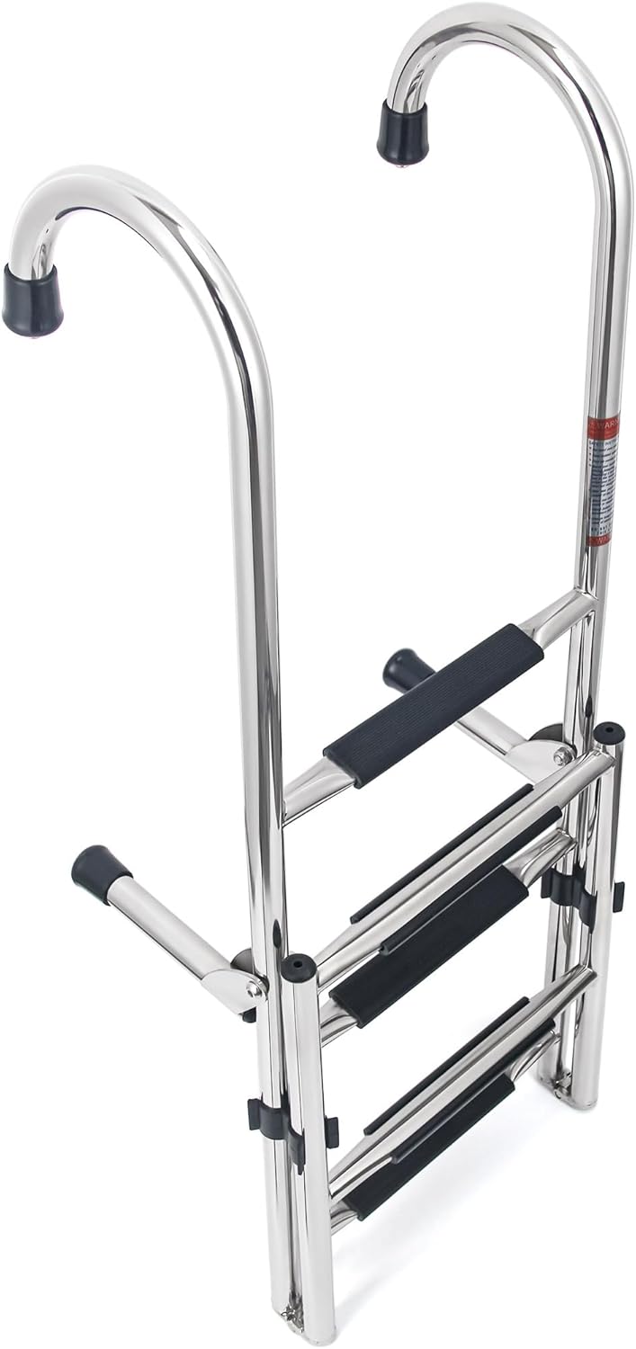 5-Step Stainless Steel Folding Dock Ladder, Heavy Duty Boat Ladder with Anti-Slip Steps for Pontoon, Dock, Pool & RV