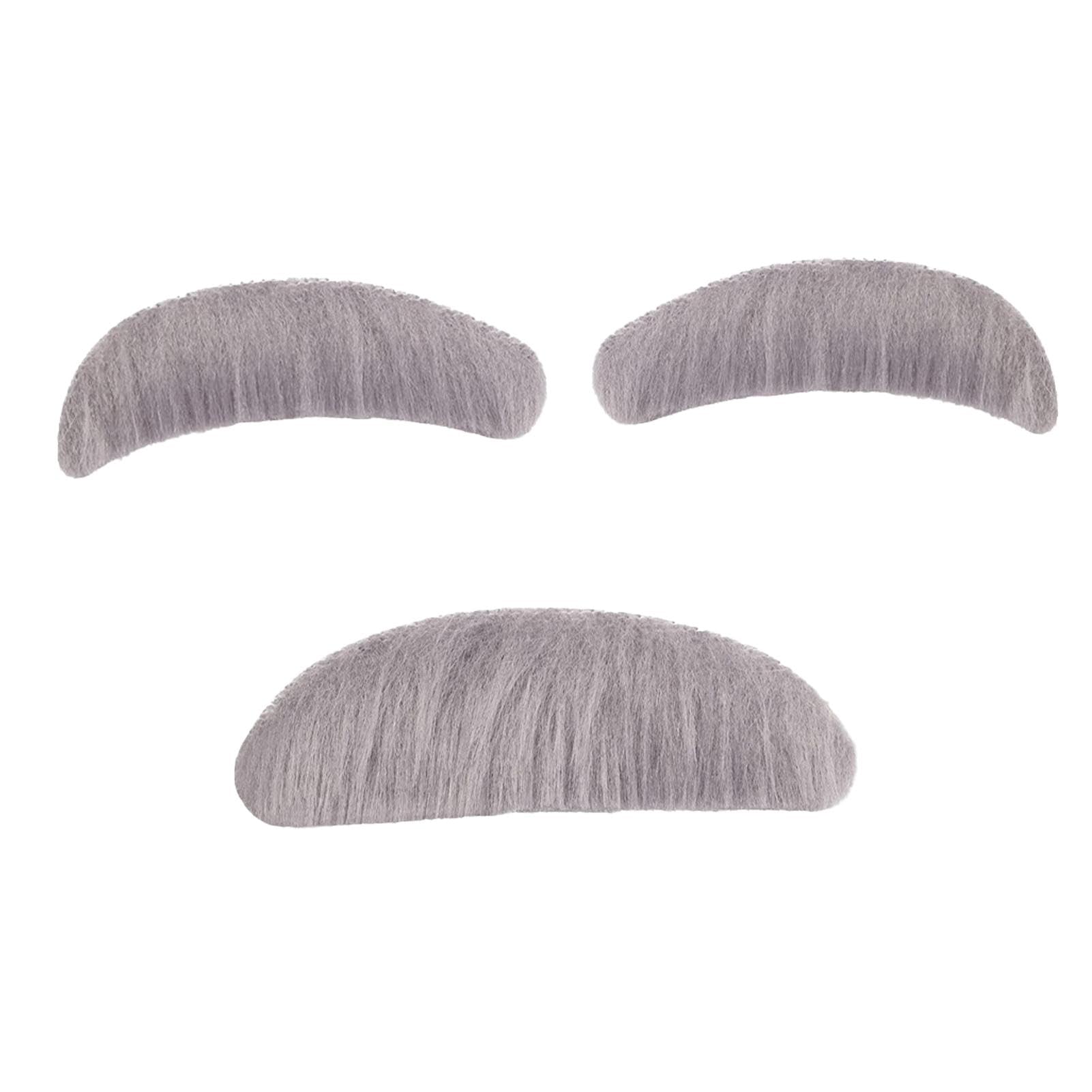 Old Man Facial Hair Costume - Multifunctional Stick on Photo Props for Theme Party | Vivid Synthetic Fiber Artificial Moustache and Eyebrows Set | Wigs & Hairpieces for Adults Grey