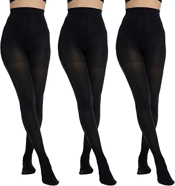 oeat 3 Pairs Womens 80 Denier Opaque Soft Tights - Solid Color High Waist Control Top Pantyhose for Women