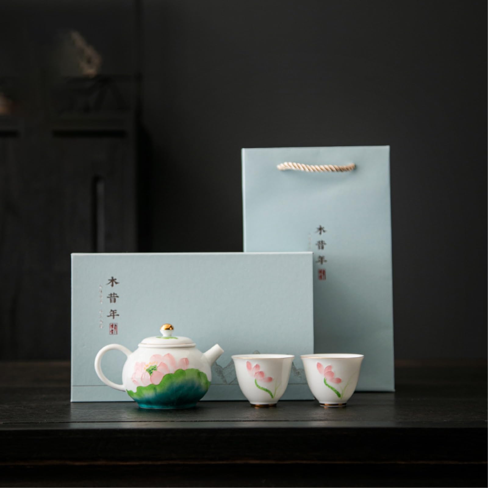 Juego de té de porcelana blanca simple Quik Cup-Azul