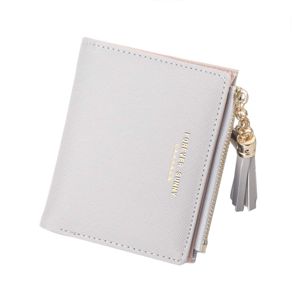 Belsmi Rfid Blocking Women Leather Wallet Lady Clutch Purse Zipper Pocket Card Holder Organizer Lightweight Bifold Wallets (1 Grey)