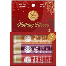 Holiday Lip Balm Set: All-Natural Shea Butter, Beeswax, Coconut Oil, & Vitamin E Infused Lip Care (3 Pack, Holiday Kisses)