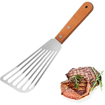 Edelstahl Fischwender - Geschlitzter Pfannenwender mit Holzgriff Perfekt f r die K che Kochen Fisch Ei Fleisch Braten