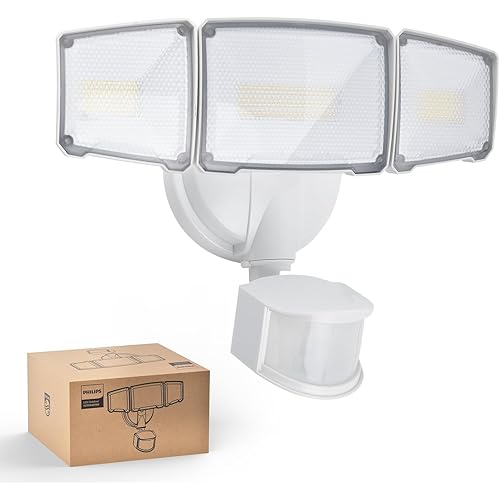 Philips 72W 7400LM LED Security Lights w/PIR Motion Sensor Outdoor, 5000K Daylight Dusk to Dawn Aluminum Flood Light, 3 Adjustable Heads, Waterproof for Garage, Yard, Porch