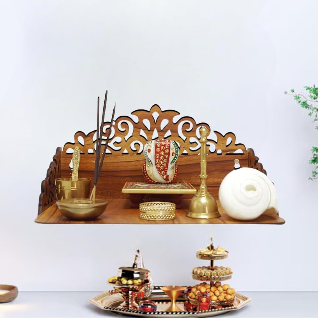 Moon Lite Engineered Wood Hand Crafted OM Pattern Pooja Mandir for Home & Office, Wall Mounted Wooden Temple, Pooja Stand with Storage Cabinet, Home Decor (Mandir 4)