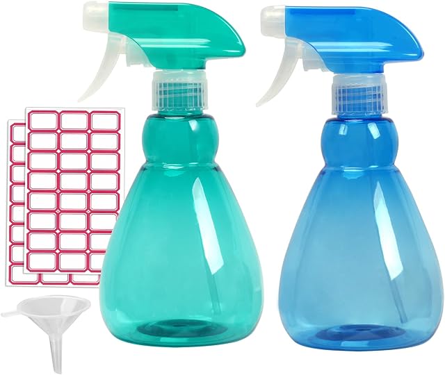 Cymax Large Size Empty Spray Bottle,2 Pack 500ML Refillable Sprayer Leak Proof Durable Trigger Sprayer with Mist& Stream Modes for Cleaning,Green+Blue