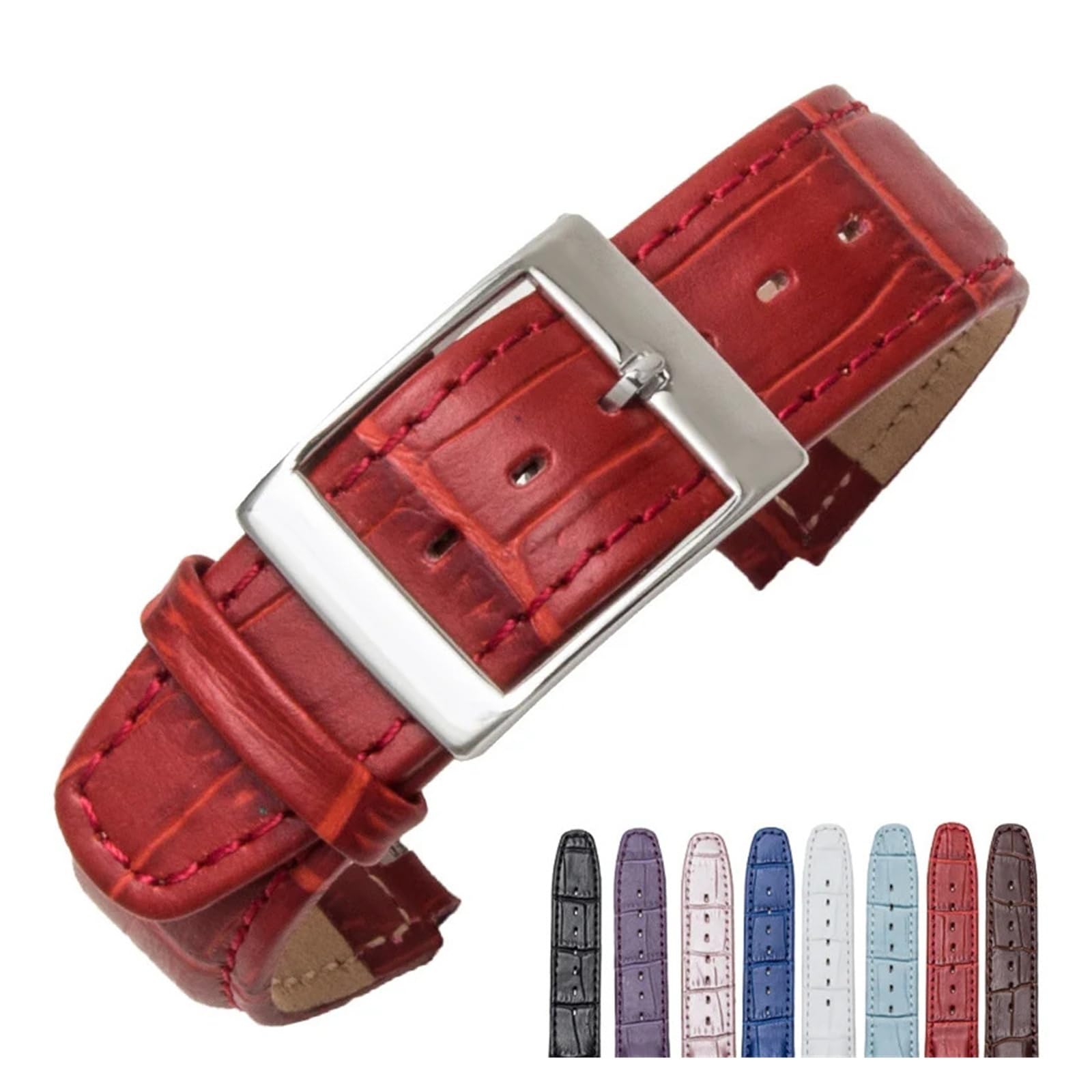 Oryginalna Skórzana Bransoletka Kompatybilna Z Paskiem Do Zegarka Swatch 17 Mm 19 Mm W Kolorze Niebieskim, Czerwonym I Czarnym