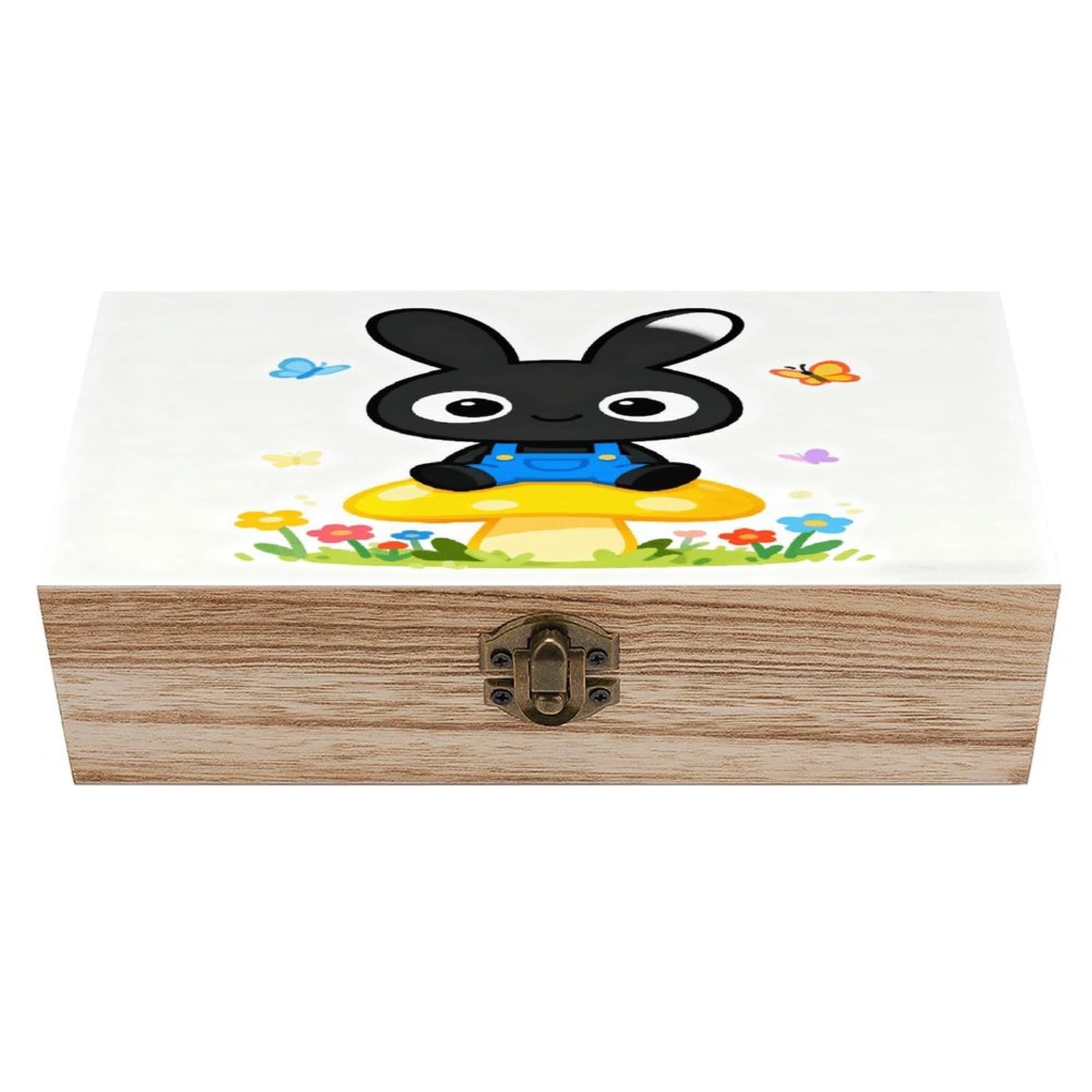 VstaDank Black Rabbit Wooden Storage Box with Hinged Lid Natural Wooden Box Beautifully Keepsake Boxes Vintage Wood Boxes Jewelry Organizer Trinket Storage Chest Unique Gift