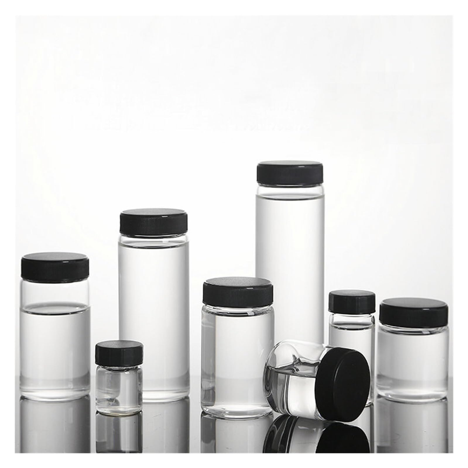 MENGKE 15 ml bis 200 ml Reagenzflasche aus Borosilikatglas mit hohem Borosilikatglasgehalt, Fläschchen for chemische Probenflaschen, Testflasche mit PTFE-Matte, Korrosionsschutzlabor(110ml 5pcs)