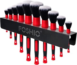 FOSHIO Car Detailing Brush Holder with The Mounting Hardware, Durable Solid Painted Metal Rack for Putting Different Size 10 Car Detailing Brushes, Wall Mount for Garage Workshop