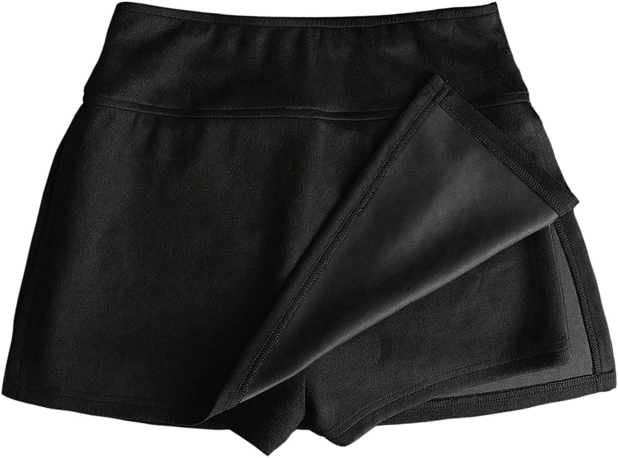 OYOANGLE Women's High Waist Faux Suede Short Skirt Side Split Skort Bodycon Mini Skirt