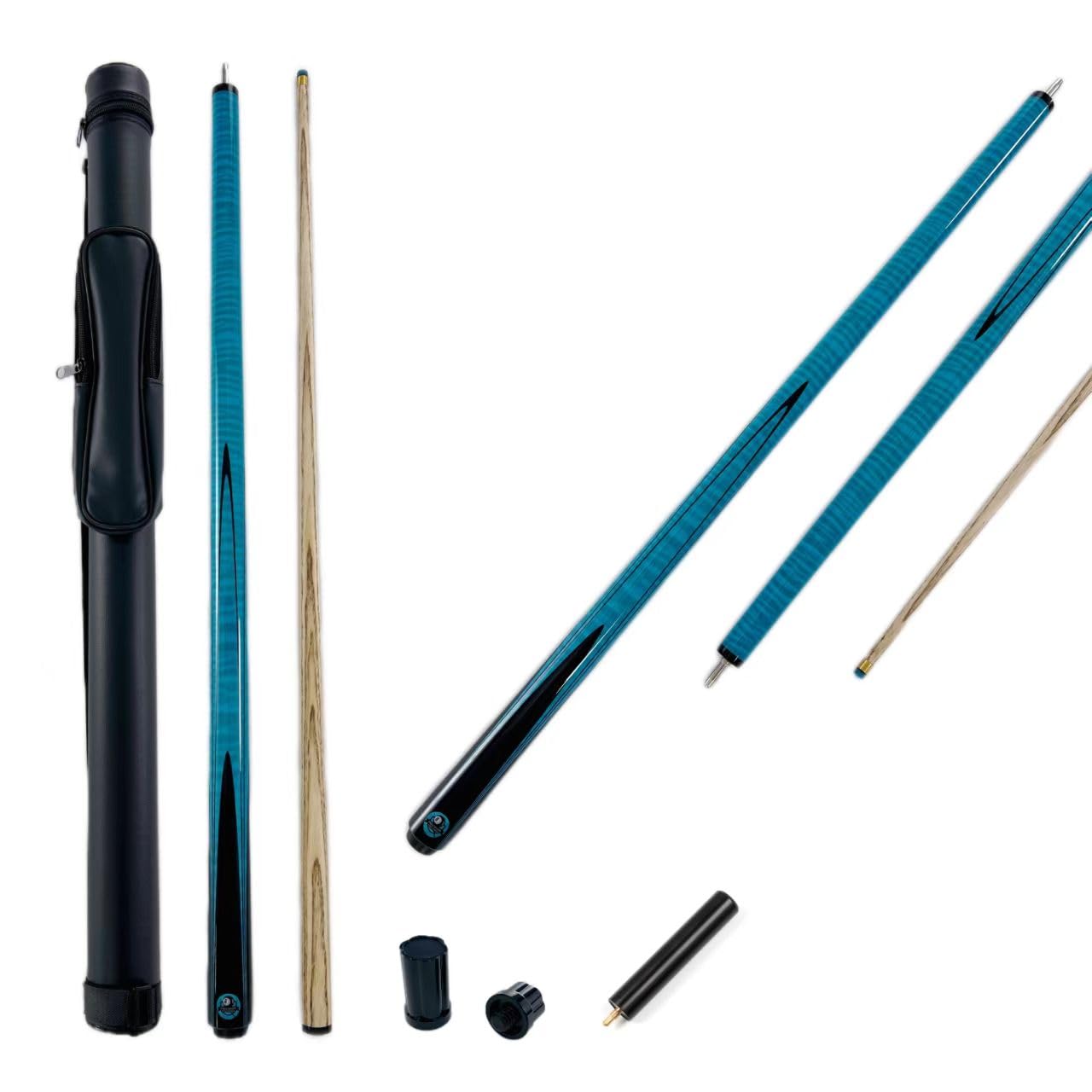 Cuephoria 2pc Flame Maple Snooker Pool Cue 8.5mm Tip With Case Set (Blue)