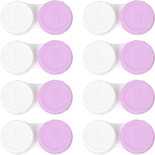 Paquete de 8 fundas para lentes de contacto moradas, kit de mini lentes de contacto portátil para exteriores, perfecto para viajes y uso diario