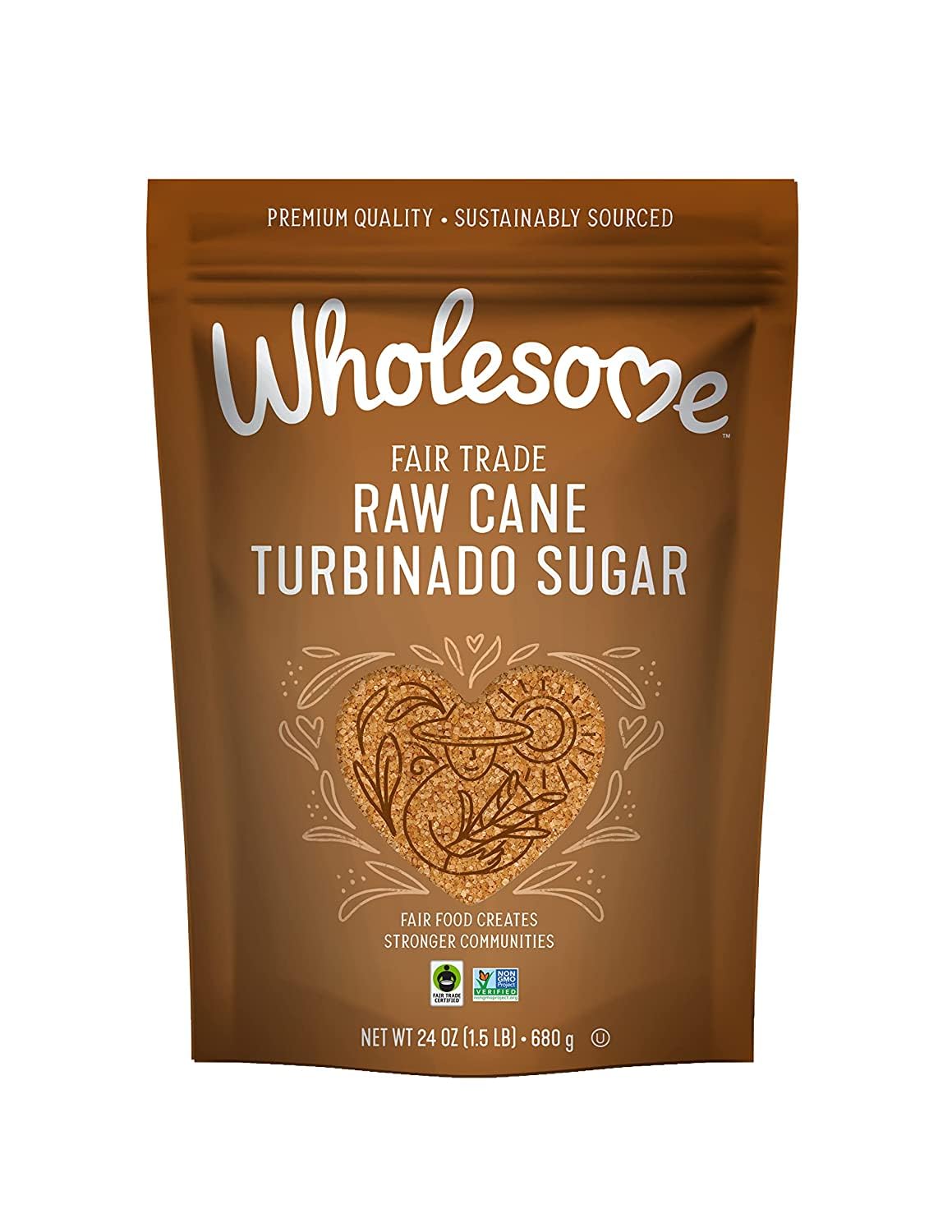 Wholesome Sweeteners 24-Ounce Raw Cane Turbinado Cane Sugar, Fair Trade, Non GMO, Gluten Free & Vegan, 1 Pack