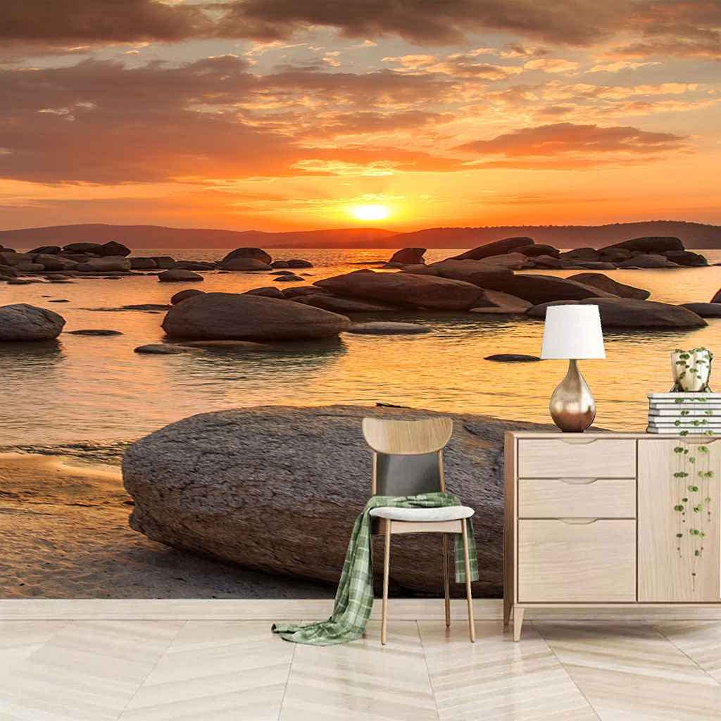 Papier peint panoramique plage 3D 350x256 cm papier peint auto-adhésif XXL couchage de soleil