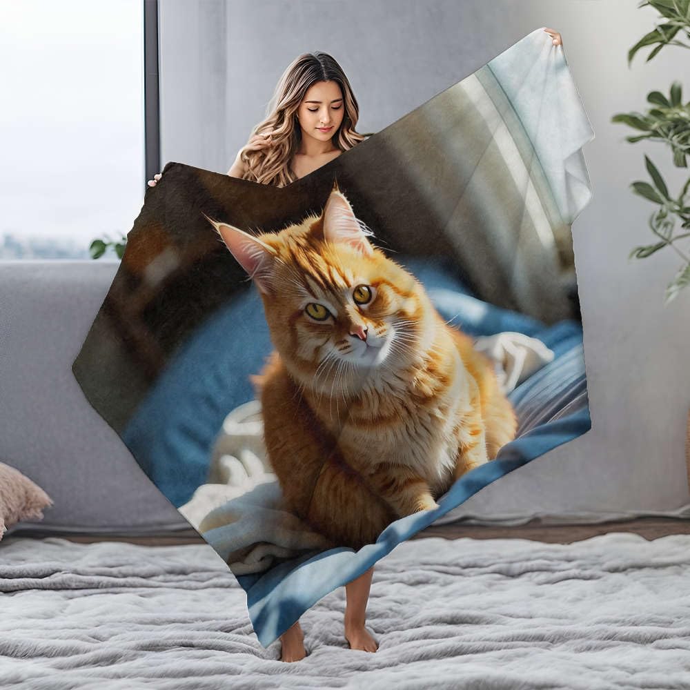 Couverture flanelle chat orange 125x150cm personnalisée avec photo pour lit