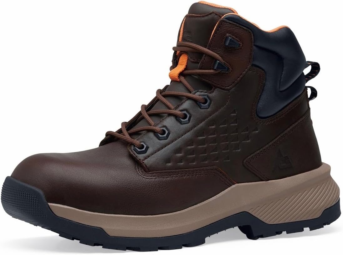 ACE Work Boots Everglades, Men's 6" Nano Composite Toe (NCT) Work Boots, Slip Resistant, Water Resistant, Brown, Size 8.5