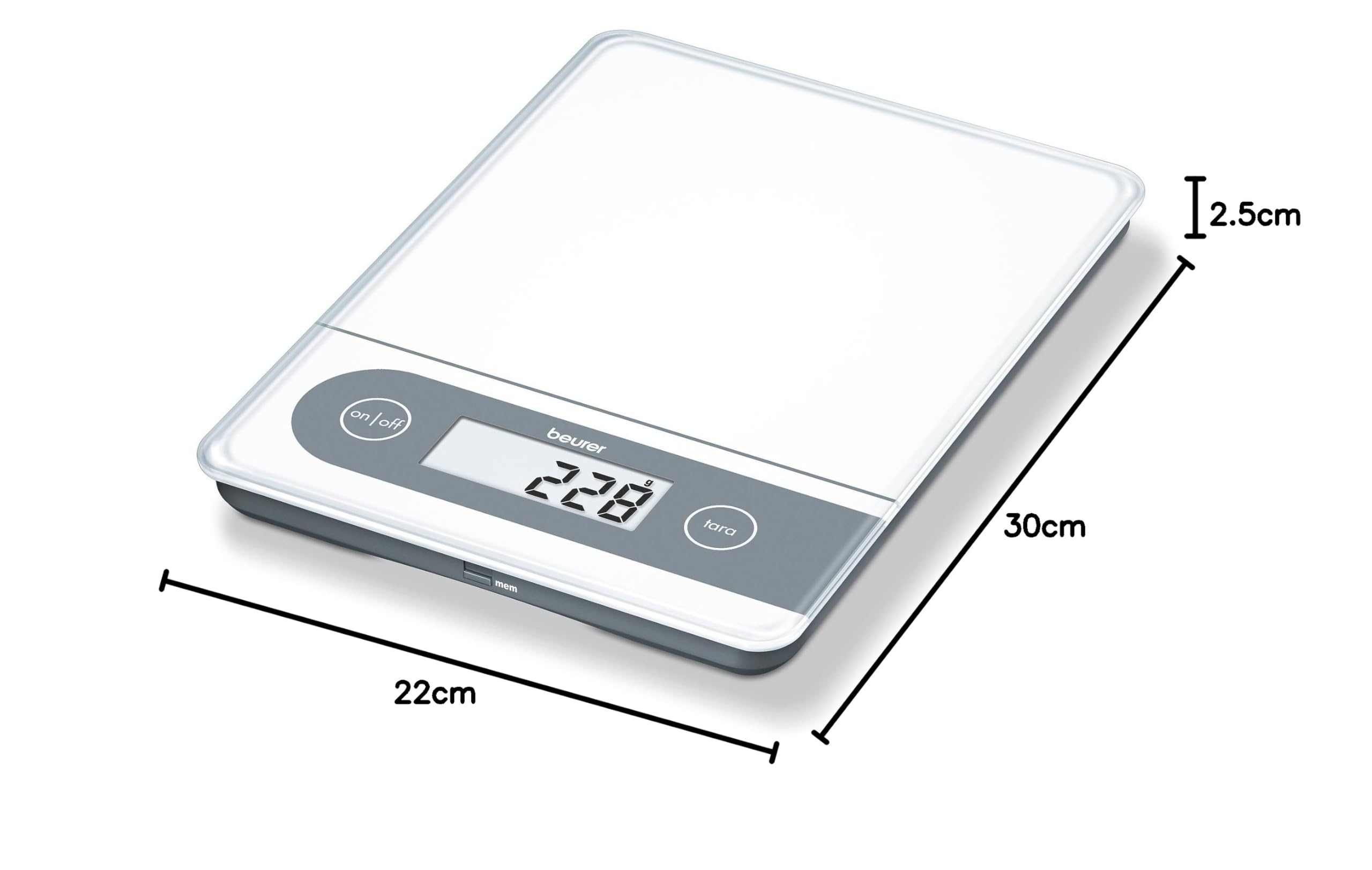 Beurer KS59 - Balanza de cocina, 20 kg/1 gr, ideal para pesar paquetes, con función memoria