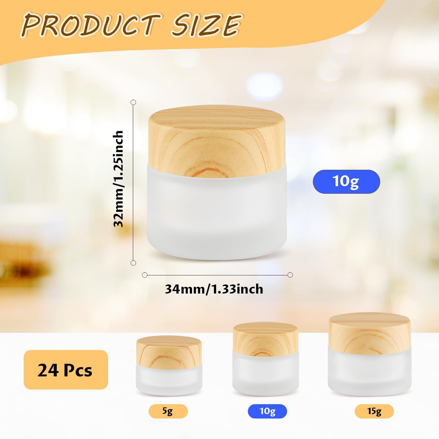 24 Pcs 10g Mini Frosted Glass Cream Jars with Wood Grain Lid Tiny Cosmetic Sample Bottles Empty Round Makeup Containers Travel Accessories for Lotion Powder Ointment Essential Oil image 2
