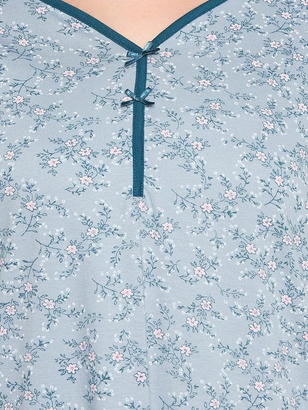 Clovia Abito da notte lungo da donna in cotone stampato in colore blu