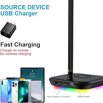 ALMAH RGB Gaming Headphone Headset Stand for Desk PC Gaming Accessories Headphone Headset Holder with 1 USB Charging Port Gift for Boyfriend Son Husband
