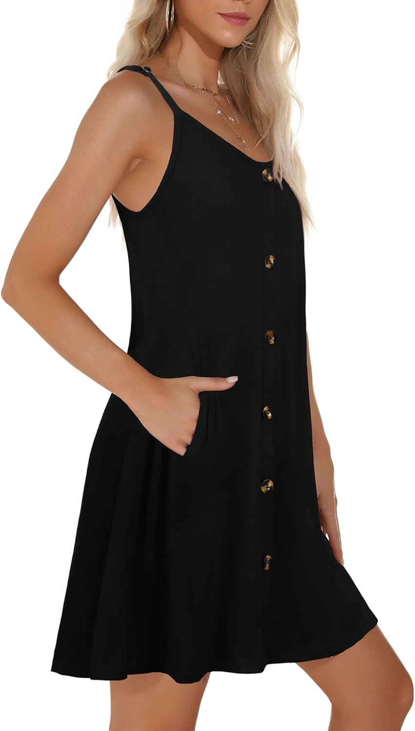JOELLYUS Summer Dresses for Women Spaghetti Strap Button Down Casual Sundress Beach Cover Up Dress with Pockets - Image 4