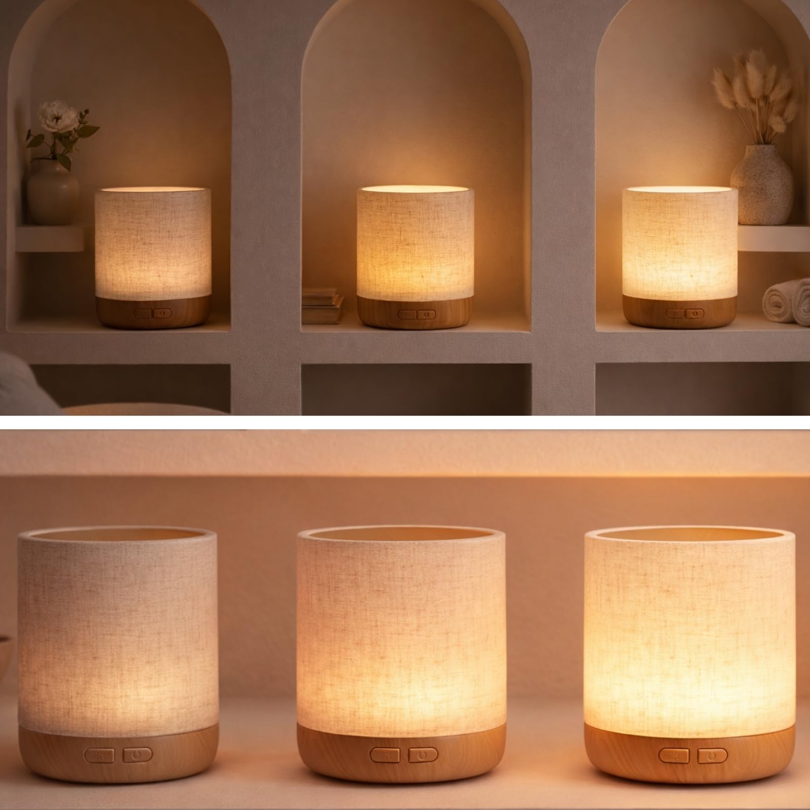 Zen’Arôme Diffuseur Ultrasonique Alesia – Diffusion Huile Essentielle à Froid Aromathérapie – Design Original, Coque en Toile de Lin et Revêtement Couleur Bois – Diffusion + Éclairage Personnalisables
