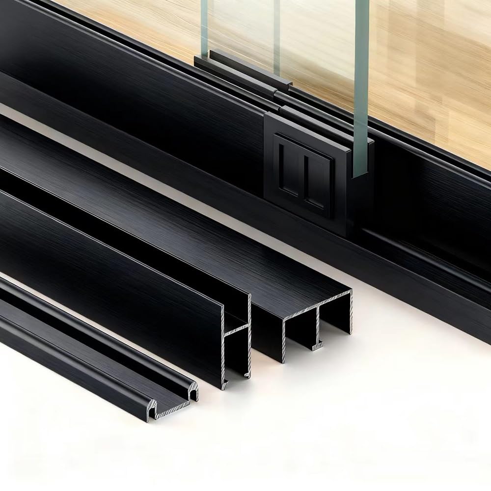 Aluminiowy zestaw szyn do drzwi przesuwnych z rolkami do podwójnych szaf obejściowych i drzwi do stodoły 100 cm (99.8 cm) 8 mm czarny sprzęt do szafek i garderoby Solut