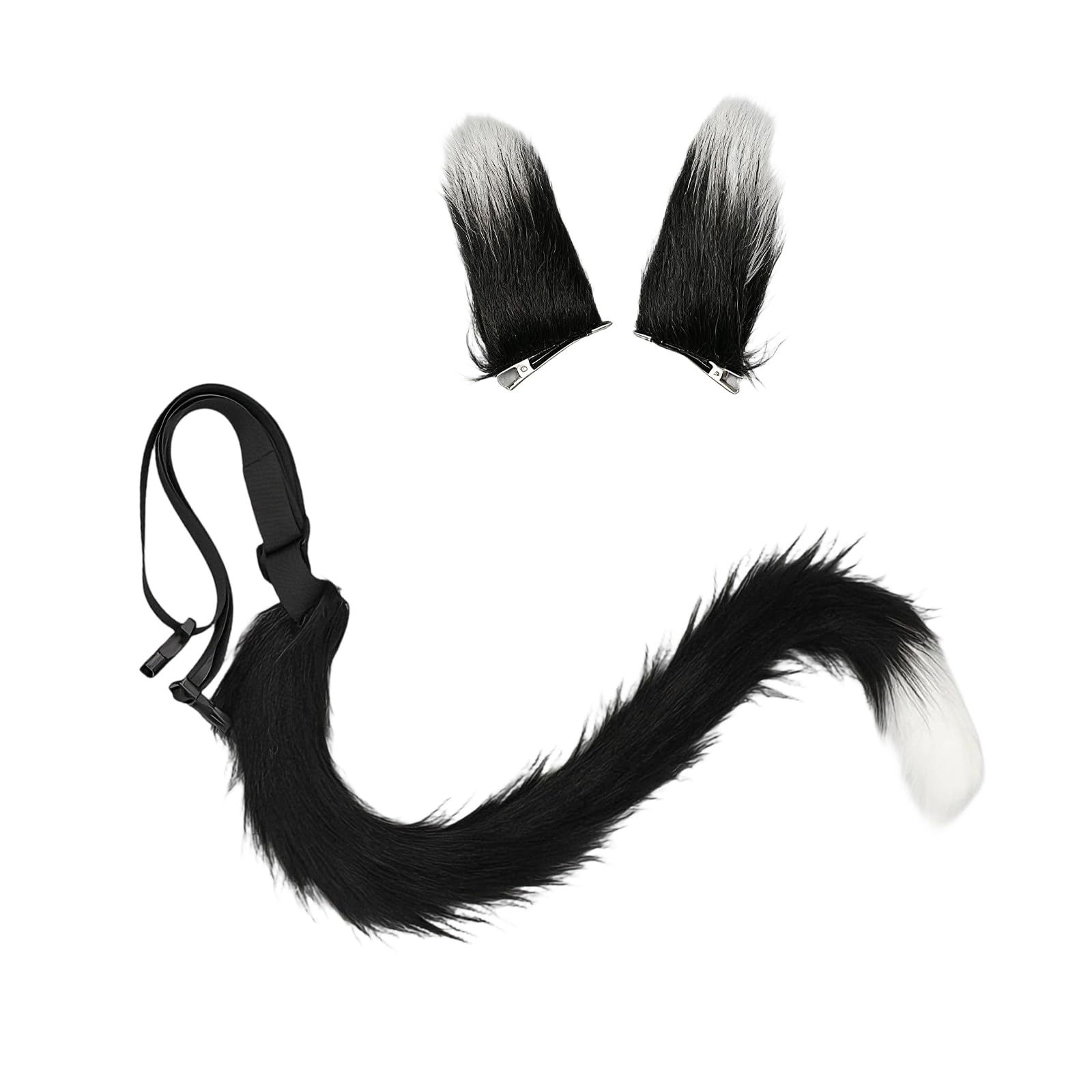 2 pezzi morbido peluche coda di animali con coda di gatto lunga - nero e bianco