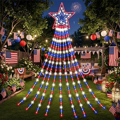 Huquary 12 ft 4th of July Star Waterfall String Lights