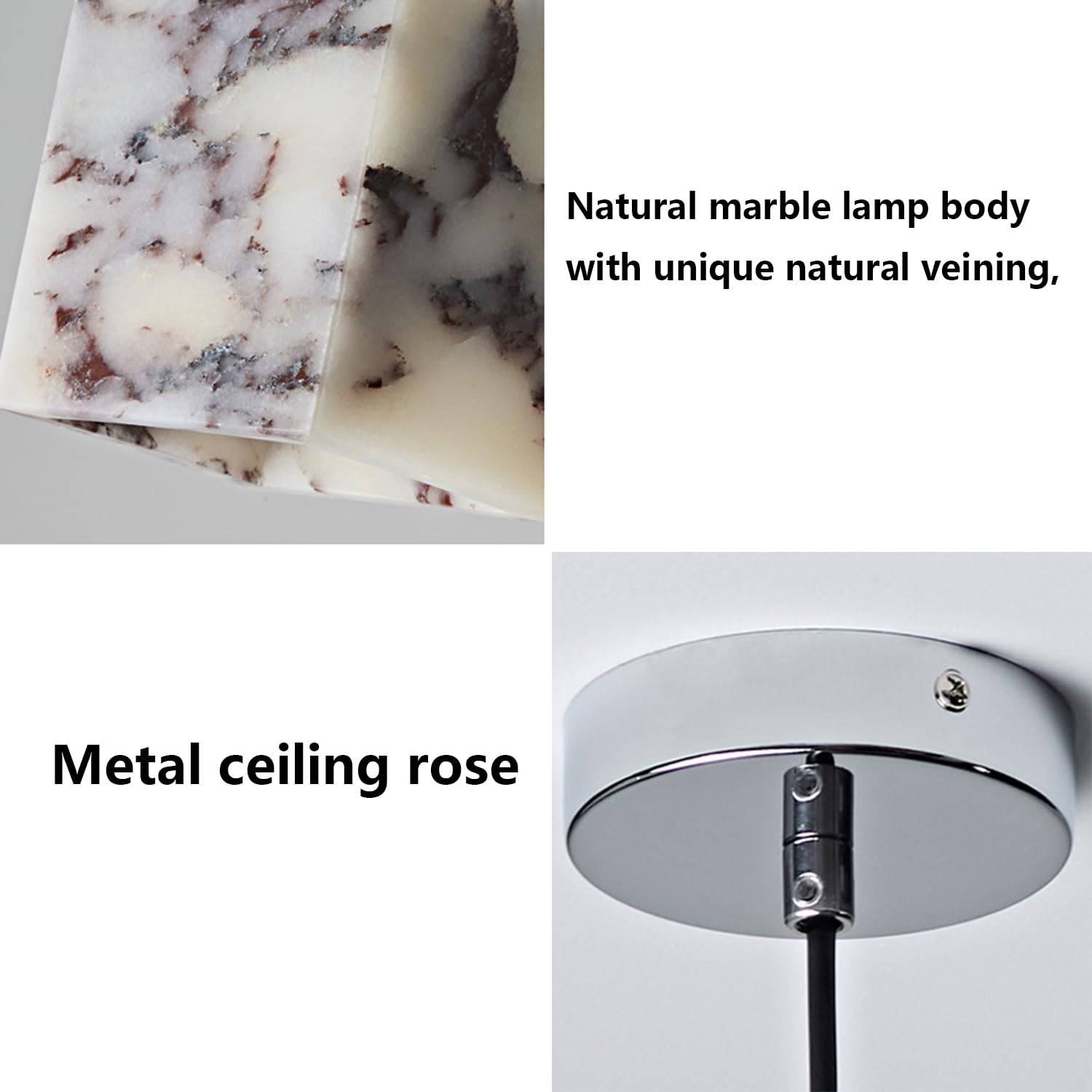Lampa Wisząca Z Naturalnego Marmuru Kwadratowy Żyrandol Sufitowy 3,9 Cala Unikalna Tekstura Kamienia Ręcznie Polerowana Podstawa E27 Wiatr Wabi-Sabi W Stylu Hiszpańskim Do Korytarza,