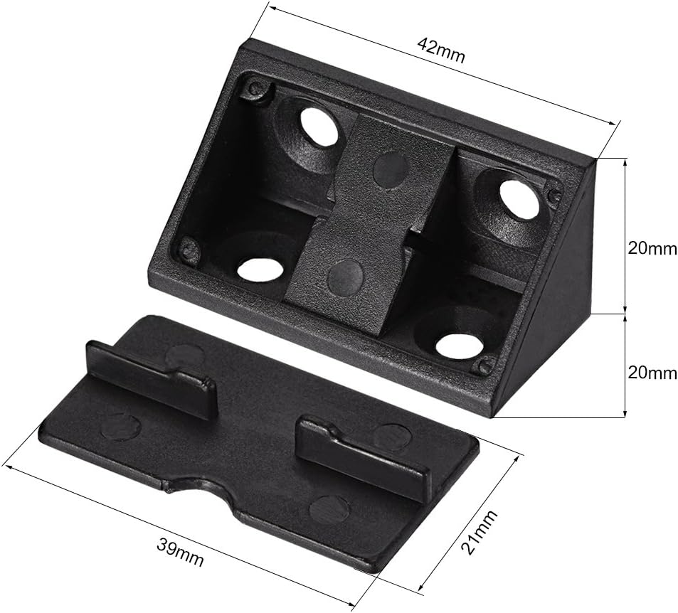 uxcell Plastic Corner Braces, Shelf Cabinet Door 90 Degree 4 Holes Angle Brackets with Cover Cap Black, Pack of 15