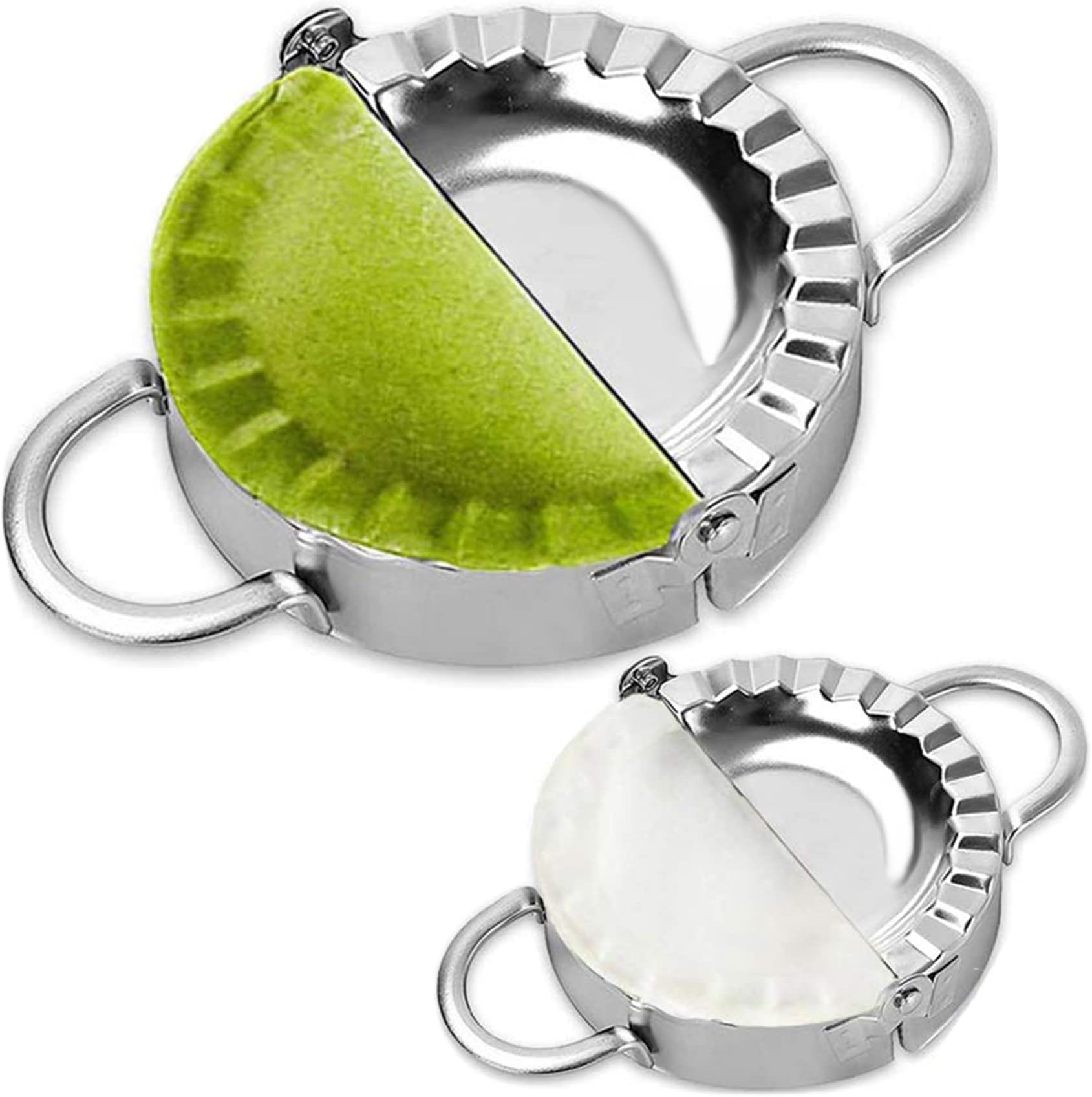 AUAM Stainless Steel Easy-tool Dumpling Ravioli Maker Empanada Press, Pierogi, Wanton Mould for Dumpling Wrapper Dough Stamp Cutter Pastry Pie Making (Small 3 inch, Large 3.75 inch) - 2 Pack