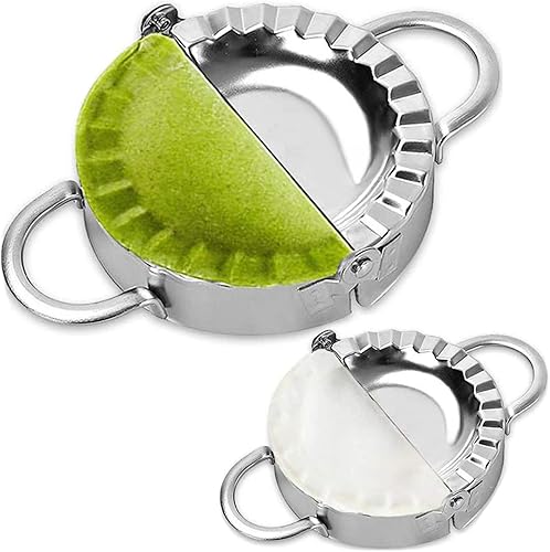 AUAM - Prensa para hacer ravioles de acero inoxidable, paquete de 2 moldes Pierogi - Molde Wonton, herramienta fácil para envolver albóndigas,