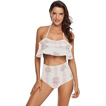Women's High Waisted Bikini Set Adjustable Straps Sublimation Print Vintage Stylish