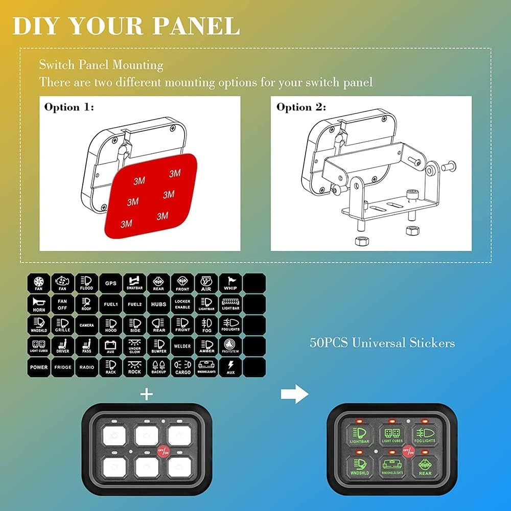 6 Gang Switch Panel, Universal Circuit Control Relay System Box, Automatic Dimmable Momentary + Strobe + Standard Modes, For Car Pickup Truck Boat UTV SUV