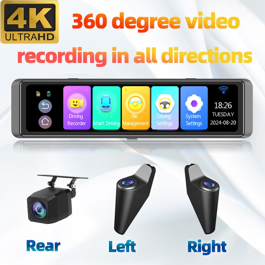 4 sposoby samochodowa konsola środkowa kamera samochodowa 360° panoramiczny monitoring przedni lewy prawy i tył 4K+1080P* 3 z Wi-Fi ADAS BSD 12-calowa deska rozdzielcza lusterko wsteczne ekran IPS