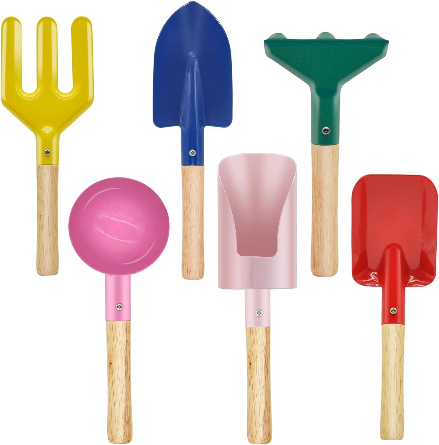 - 6-Piece Garden Tools Set for Kids,Children Beach Sandbox Toy,Including Cylinder Scoop, Trowel, Spoon, Fork, Rake & Shovel for Kids