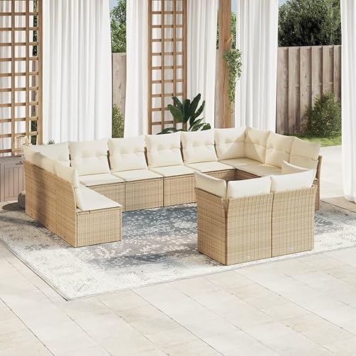 12 Piece Garden Sofa Set in Beige and Cream White, Modern Outdoor Furniture with Modular Design, Weather-Resistant Cushions, Durable PE Rattan and