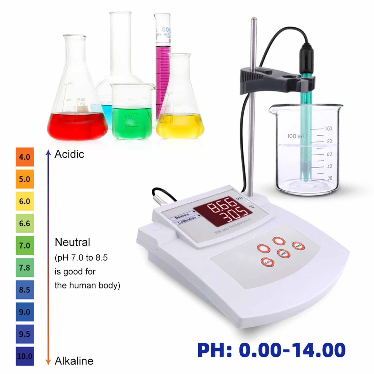 Miernik Laboratoryjny O Wysokiej Dokładności, Laboratoryjny PH-metr Stacjonarny Z Wyświetlaczem LCD, 2-punktowa Automatyczna Kalibracja Pomiaru PH 0,00–14,00, Dokładność ±0,01 PH