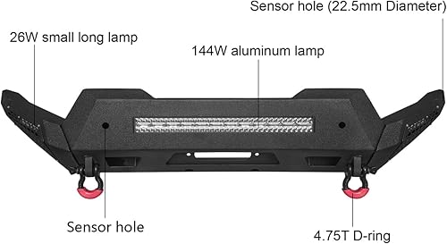 Miniatura 34 de Vijay - Parachoques delantero con textura negra con placa de cabrestante y 5 luces LED y 2 anillos en D de 4.75 T para Tacoma 2005-2015